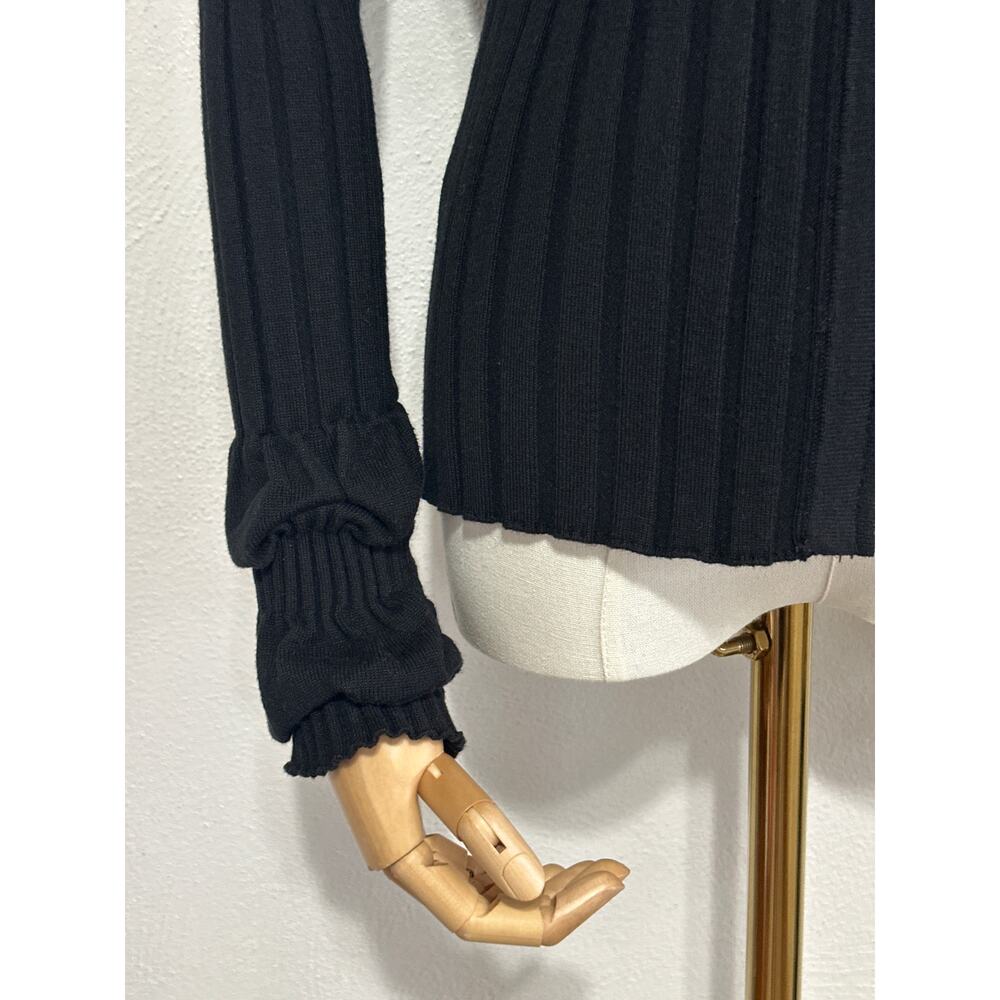 Y2K Belldini Ribbed High Neck Ruffle Penny Lane Cardigan Sweater L Black Trendy - Picture 5 of 15